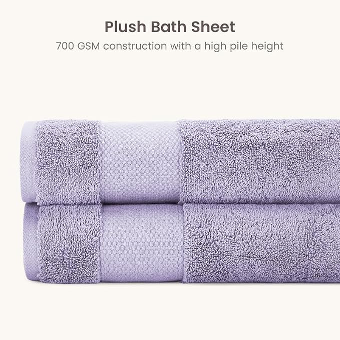 BIOWEAVES 100% Organic Cotton Bath Sheet Set of 2 | Soft Oversized Bath Towels | 700 GSM Premium Bath Towel Sheet Set GOTS Certified - Lavender