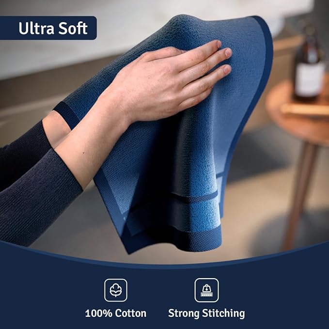 Creative Scents Cotton Fingertip Towels Set Blue - 4 Pack - 11 x 18 Inches Decorative Small Extra-Absorbent and Soft Terry Towel for Bathroom - Powder Room, Guest and Housewarming Gift (Navy Blue)