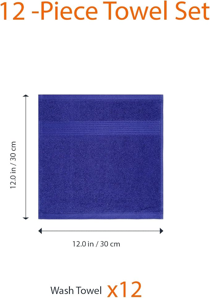 Amazon Basics Highly Absorbent Fast Drying 100% Cotton Washcloths for Face, Soft, Machine Washable, Fade-Resistant, 12" x 12", Navy Blue,(Pack of 144)