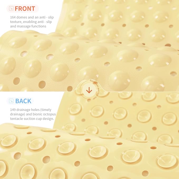 Anti-Slip Bathtub Shower mat, 21×21（ 53×53cm） inch Soft Oversized Machine Washable Non-Slip Bathtub mat with Drainage Holes, Bathroom Floor Suction Cup.（1-Opaque Light Yellow）