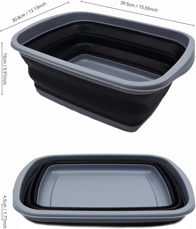 SAMMART 10L (2.6 Gallons) Collapsible Tub - Foldable Dish Tub - Portable Washing Basin - Space Saving Plastic Washtub (Dark Grey/Black, 1)
