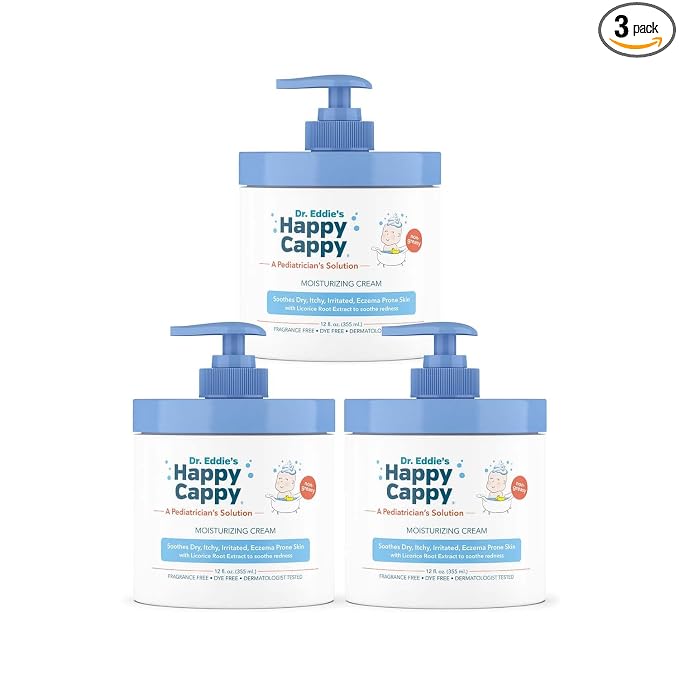 Happy Cappy Moisturizing Cream - Baby Eczema Cream, Eczema Lotion for Kids, Pediatrician-Formulated, Gentle, Paraben Free, Hypoallergenic, Soothes Dry Skin - 12 Fl Oz (Pack of 3)