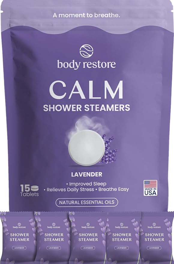 BodyRestore Shower Steamers Aromatherapy, Self Care Gifts, Calm 15 Pack | Birthday Gifts for Women & Men, Spa Relaxation & Stress Relief Sleep Care, Lavender Essential Oil Tablets