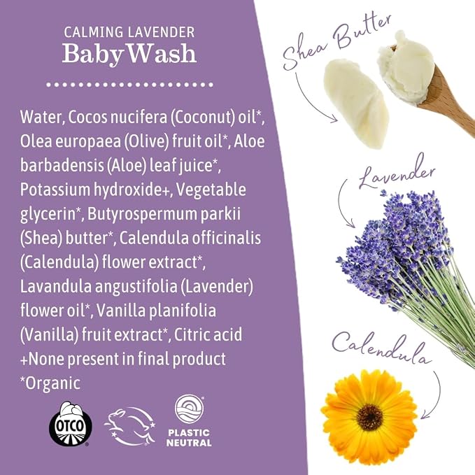 Earth Mama Calming Lavender Baby Wash Liquid Foaming Hand Soap, All-Purpose Lavender Body Wash for Sensitive Skin, Castile Soap with Coconut Oil, Shea Butter, Calendula, & Aloe, 6.27 Fl Oz