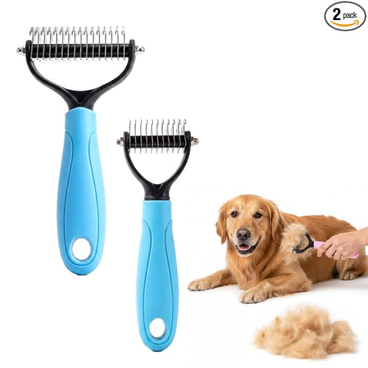 Double‑Sided Pet Grooming Brush, 2026 Upgraded Undercoat Rake for Long Haired Dogs & Cats, Multi‑Functional Dematting Comb Deshedding Tool, Mat Remover Detangler for Home Grooming (2, Blue L+M)