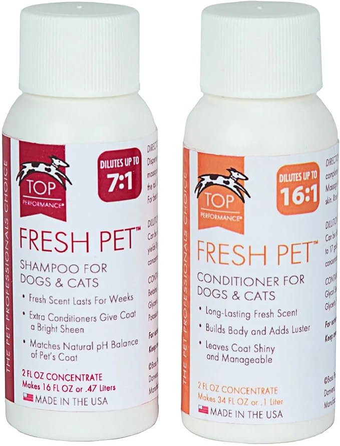 Fresh Pet Dog Cat Shampoo and Conditioner Pairs Reduces Mats Tangles Adds Sheen Two Bottle Combos for Less (17 Ounce Bottle Pair)