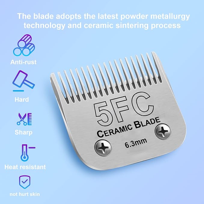 5FC Detachable Dog Blades Compatible with Andis/Oster A5 Grooming | Compatible with wahl km10 dog clipper,Cut Length 1/4”(6.3mm),Made of Ceramic Blade & Stainless Steel Blade,2 PACK