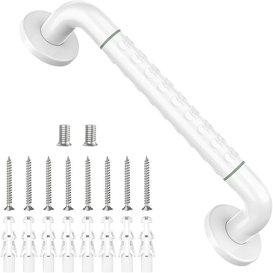 Grab Bars for Shower 14", YuanDe White Bath Grab Bar with Anti-Slip Grip and Safety Luminous Circles, Stainless Steel Bathroom Safety Handrail Support, Safety Bar Handle for Disabled Elderly Pregnant