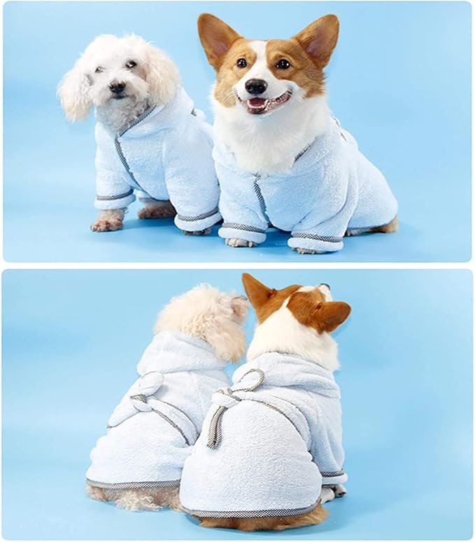 Dog Bathrobe, Microfiber Fast Drying Absorbent Hooded Bath Towel White for Puppy Small Medium Large Dog Cat (2XL, LightCyan)