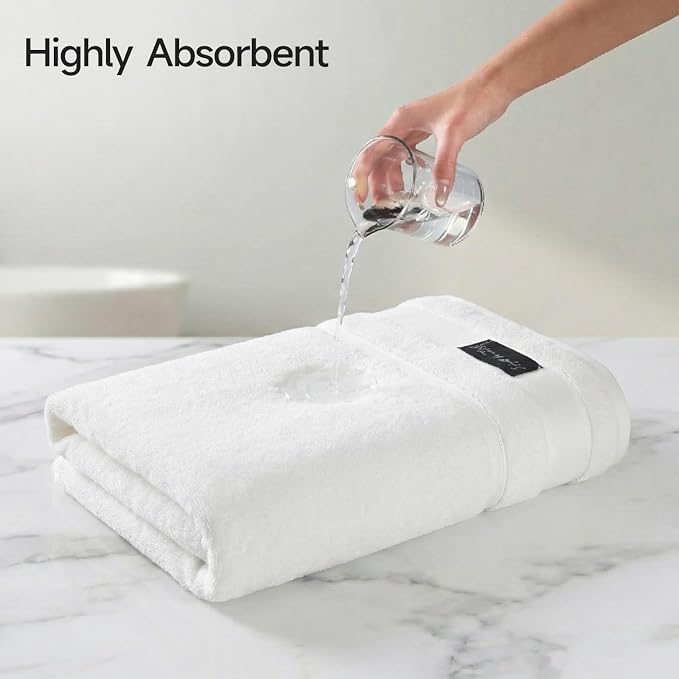 REDKISS Luxury White Bath Towels Set of 2, 100% Cotton 760GSM Heavyweight Bath Sheets, 31 x 63 Inch Oversized Large Bath Towels, Soft Plush Fluffy, Highly Absorbent Quick Dry Hotel Collection