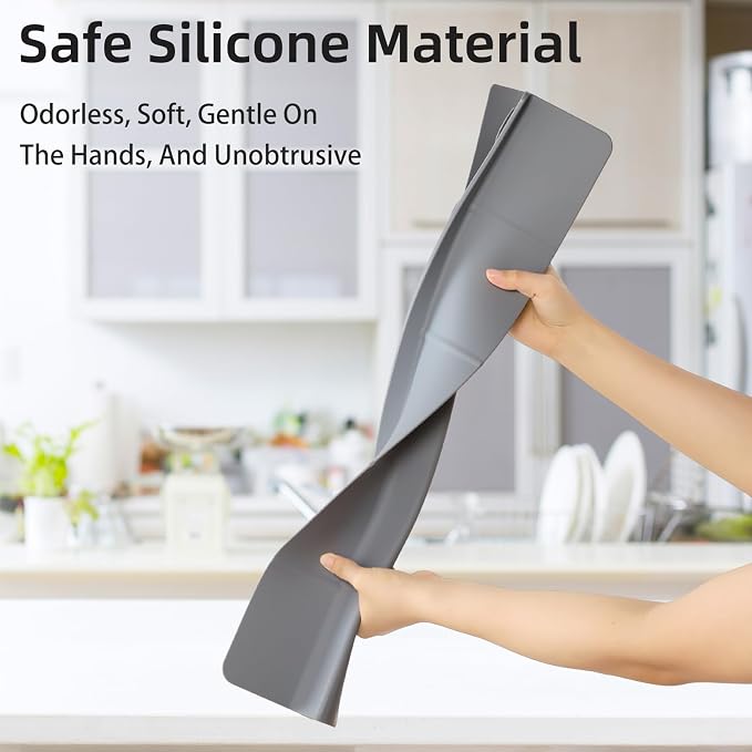 23" Ultra Silicone Sink Splash Guard Released in 2026,Self-Draining Water Splash Guard for Kitchen Sink,Bathroom and Island,with 3.5" High Splash Guard & 7 Strong Suction Cup (Grey)