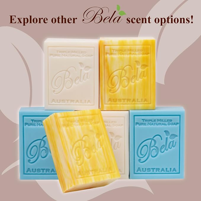 BELA Rose Soap 3.3 OZ Pack of 12, French Triple Milled Bar Soap Rose and Petals with Organic Shea Butter, Hand, Face and Body Wash Bar Made in Australia