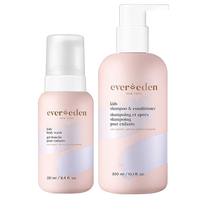Evereden Kids Shampoo and Conditioner 2 in 1 and Kids Body Wash set | Gentle and Clean Skin Care | Non-toxic Ingredients | Cool Peach scent