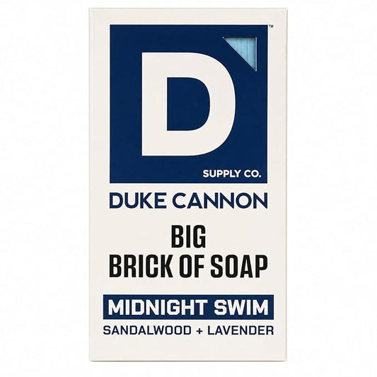Duke Cannon Big Brick of Soap – Sandalwood + Lavender Scent – Large Triple-Milled Bar Soap for Men, Long-Lasting, Moisturizing with Natural Oils, Supports U.S. Veterans, Midnight Swim (10 oz.)