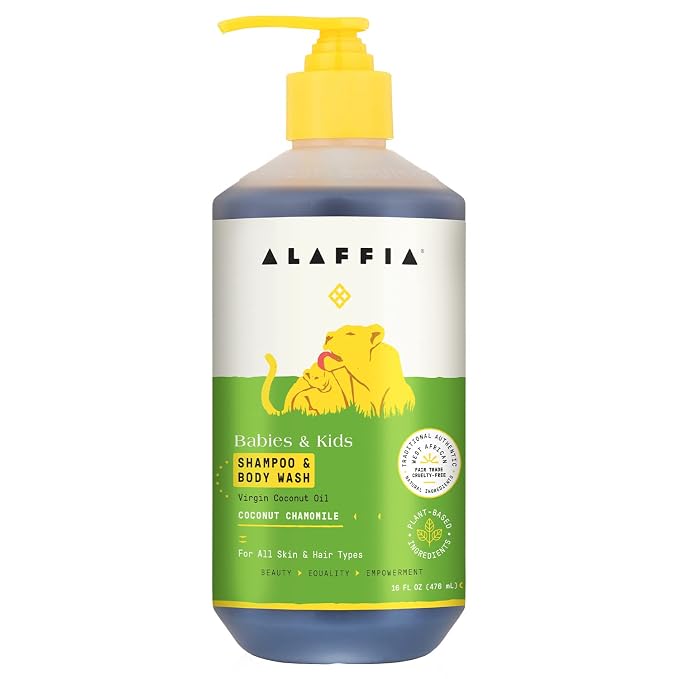 Alaffia EveryDay Coconut Shampoo & Body Wash - Babies and Kids, Gentle and Non-Irritating Support for Soft Hair and Skin with Yarrow and Chamomile, Fair Trade, Coconut Chamomile 16 Fl Oz