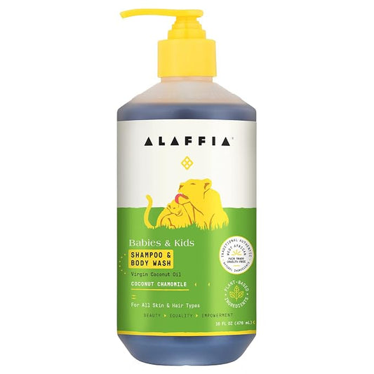 Alaffia EveryDay Coconut Shampoo & Body Wash - Babies and Kids, Gentle and Non-Irritating Support for Soft Hair and Skin with Yarrow and Chamomile, Fair Trade, Coconut Chamomile 16 Fl Oz
