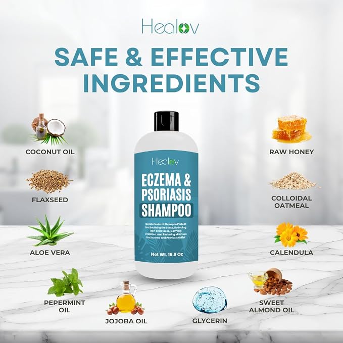 Eczema Shampoo – All-Natural Dermatitis & Psoriasis Treatment for Dry, Itchy, Flaky Skin – Daily Dandruff & Scalp Treatment – Itchy Scalp Relief for Men, Women & Kids – Eczema Soap Shampoo 16.9 oz