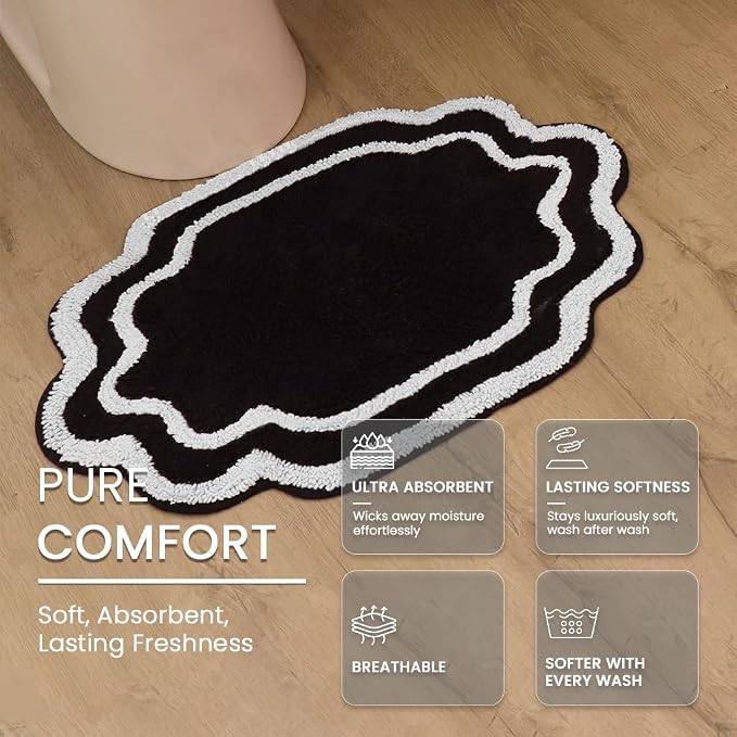 Home Weavers Allure Collection 100% Cotton Bath Rug, Soft & Absorbent Bathroom Rug, Spray Latex Back, Quick Dry, Machine Washable Bath Mat for Floor, Shower & Tub, 17"x24", Black
