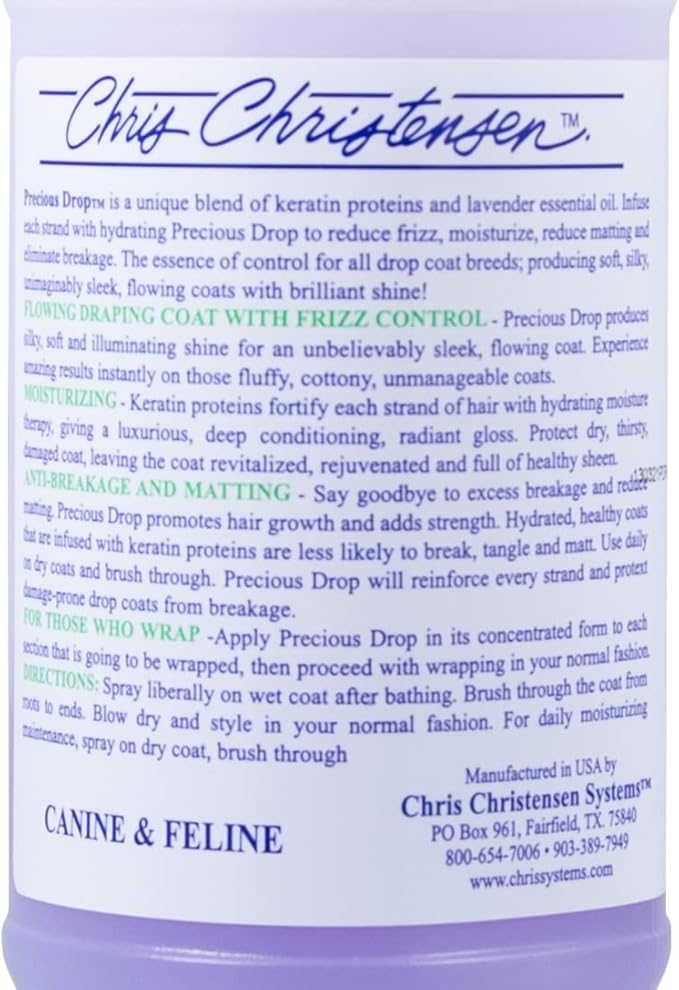 Chris Christensen Precious Drop Ready to Use Conditioner, Dog Conditioner, Groom Like a Professional, Reduces Frizz & Matting, Eliminates Breakage, All Coat Types, Made in USA, 16 oz