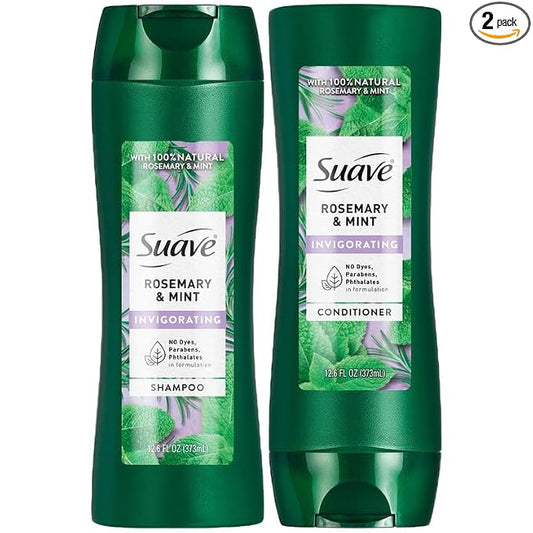 Suave Rosemary & Mint Shampoo and Conditioner, Invigorating – Frizz Control, Soft, Shiny Hair Products for Women & Men, 12.6 Oz Ea