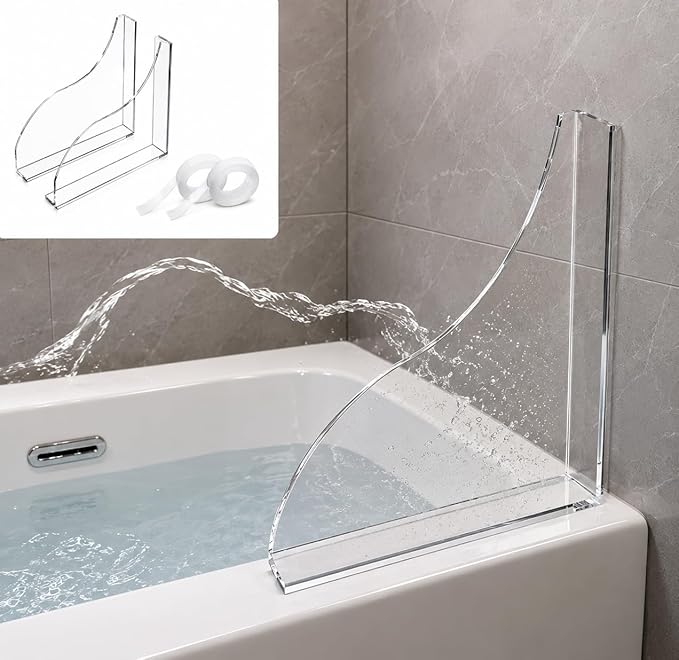 2 Pack Large Shower Splash Guards for Bathtub, Upgraded 8.6 x 7.6 Inch Corner Water Blockers, Waterproof Bath Accessories to Prevent Splashing, Multi-Use for Bathtubs, Sinks & Washbasins