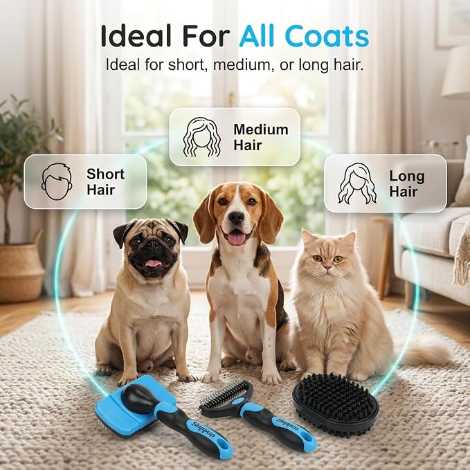 Double-Sided Dematting Comb for Dogs and Cats, Hurtless Shedding Deshedding Undercoat Rake, Portable Pet Grooming Brush Pet Grooming Tool (White)