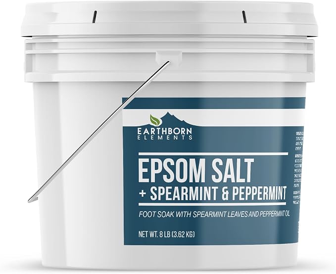 Earthborn Elements Spearmint & Peppermint Epsom Salt Foot Soak, 1 Gallon Bucket, Minty Aroma, with Real Spearmint Leaves (8 Pounds)