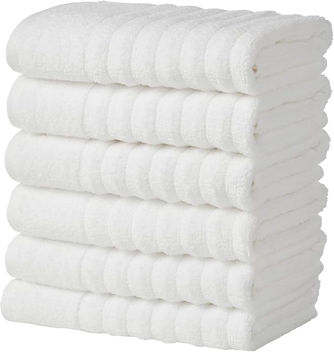 Great Bay Home 6 Pack Hand Towel Set - 100% Cotton Towels - Absorbent & Quick-Dry Towels for Bathroom (White)