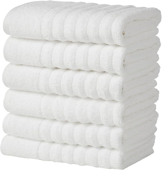 Great Bay Home 6 Pack Hand Towel Set - 100% Cotton Towels - Absorbent & Quick-Dry Towels for Bathroom (White)