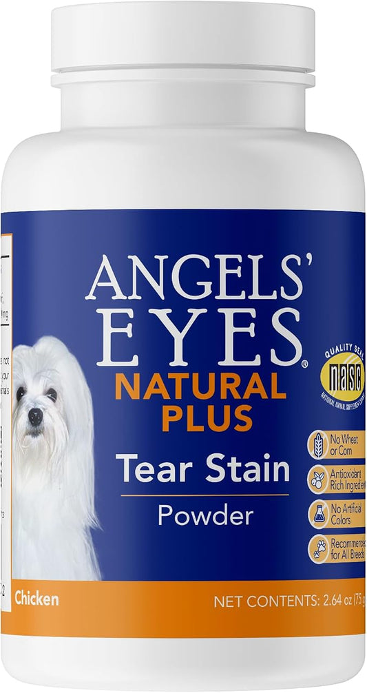 Angels' Eyes Natural Plus Tear Stain Prevention Powder for Dogs & Cats | Chicken Flavor | 75g | Daily Eye Health Support for All Breeds | No Wheat, Corn or Antibiotics | Eyebright & Olive Leaf
