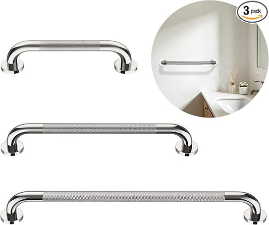 3 Pack Shower Grab Bar for Bathroom, Munzong 16", 24", 32" Chrome Commercial Grab Bars Bundle, 1.25" Diameter Anti Slip Handicap Balance Bar,Stainless Steel Safety Hand Rail for Senior Bath Handle
