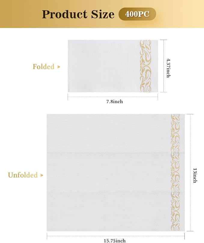 Goodluck 600 Pack 3-Ply Disposable Napkins - Soft & Absorbent Paper Hand Towels for Bathroom Guests, Dinner Party, Kitchen, Christmas, Wedding & Events, Parties - Floral Gold Trim