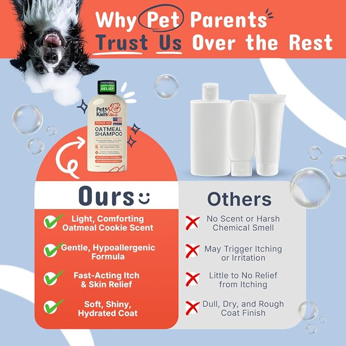 Pets Are Kids Too Oatmeal Dog Shampoo Baking Soda Hypoallergenic Anti Itch Moisturizing Soothing Deodorizing Pet Care Safe Puppy Shampoo Sensitive Skin Cat Shampoo - Coconut Based Cleanser 17 fl oz