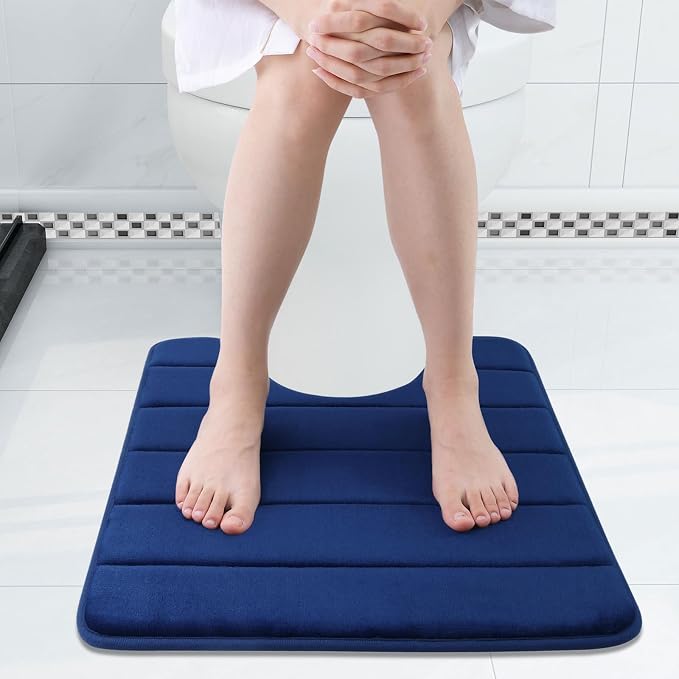 Buganda Memory Foam U-Shaped Contour Toilet Rugs, Absorbent, Thick Soft Washable Bathroom Mat, Floor Carpet Bath Rugs Mat for Toilet Base (20" x 20", Navy Blue)