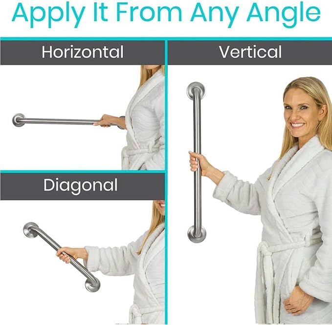 Vive Grab Bar for Showers - Bathroom Antislip Handrail for Seniors, Elderly Assistance Product, Heavy Duty Shower Handles, Handicap Grab Bars, Stainless Steel, Multipurpose, 440 lbs (Nickel)