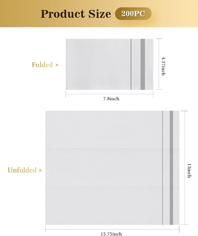 Goodluck 200 Pack 3-Ply Disposable Napkins - Soft & Absorbent Paper Hand Towels for Bathroom Guests, Dinner Party, Kitchen, Christmas, Wedding & Events, Parties - Striped Siliver Trim