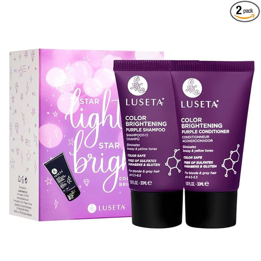 Luseta Color Brightening Purple Travel Shampoo and Conditioner Mini Kit for Blonde, Silver and Gray Hair - Brassiness Neutralizer for Highlighted and Bleached Hair, 2x1.01oz Carry on Friendly