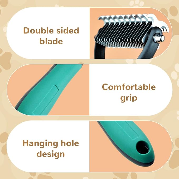 Pet Grooming Brush, 2026 New Multifunctional Double-Sided Undercoat Rake for dogs, Durable Dematting Tool for long haired cats, Easy Grip Fur Remover Comb for home use (Orange)