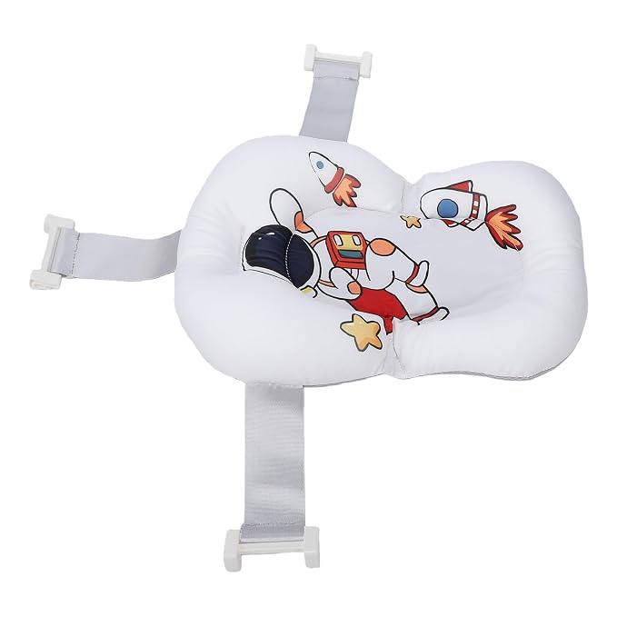 Fafeicy Baby Bath Cushion Pad Cotton Infant Bathing Seat Support Mat with 3 Buckles Wedge Design 28 X 6 X 38cm for Newborn Toddler Bathtub Bath Time (Astronaut Pattern)