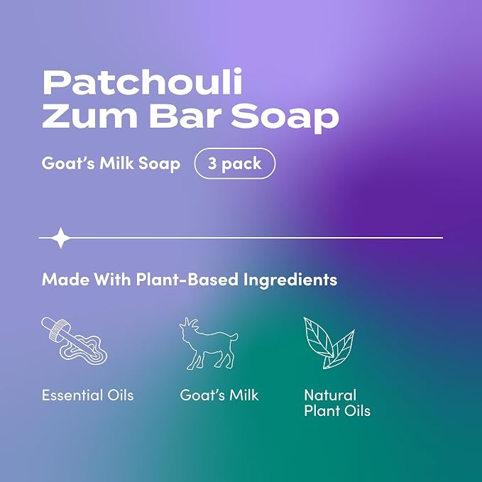 Zum Indigo Wild Goat's Milk Soap Bar - Bar Soap for Hands & Body Made with Essential Oils - 3 oz - Patchouli (3 Pack)