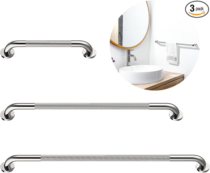 3 Pack Shower Grab Bar for Commercial, Munzong 18" 36" 42" Chrome Bathroom Grab Bar Bundle, 1.25" Diameter Anti Slip Handicap Balance Bar,Safety Hand Rail for Elderly Injury Senior Bath Handle