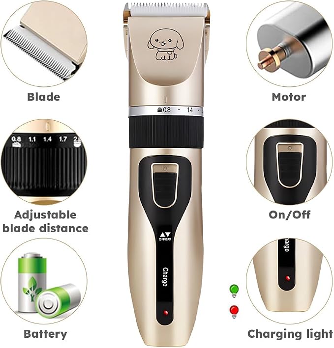 Dog Grooming Clippers, Cordless Electric Pet Shaver Hair Trimmer with 4 Guard Combs, USB Rechargeable Low Noise Cat Dog Clippers for Dogs Cats Pets Grooming Tool