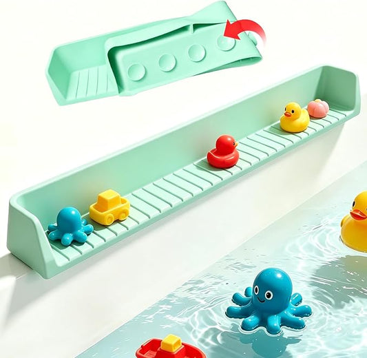 Bathtub Splash Guard with Strong Suction Cups, Silicone Splash Guard for Bathtub, Bath Toys Storage & Organizer Shelf for Kids, Flexible Water Guard for Bathroom Tub Edge and Kitchen Sinks Green