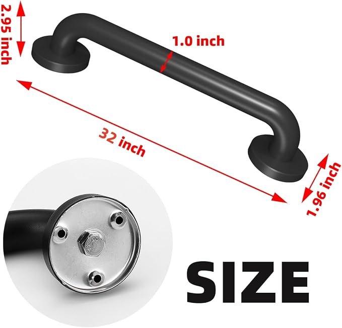 Metal Industrial Stairs Grab Wall Handrail Staircase Steps Indoor Exterior Outdoor Deck Hand Rail Safety Grab Bar Handle for Stairs Bars Wall Elderly Grab Frame Pipe (32 Inch 1 Pack)