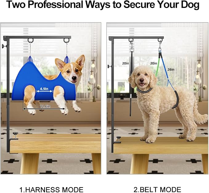ALLPETS&CO Portable Foldable Dog Grooming Arm Kit: Adjustable 27"-40" with Heavy Duty Clamp & Hammock, 4pc Grooming Tools, No-Sit Restraint for Small Medium Dogs, Complete Home Salon Grooming Set