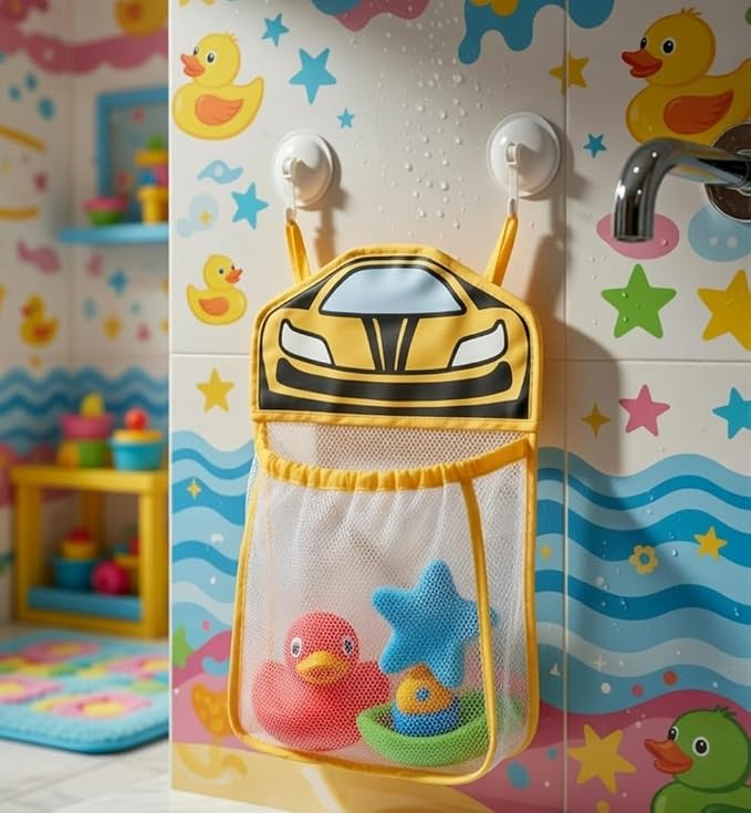 Race Car Bath Toy Organizer, Mesh Storage Bag for Kids