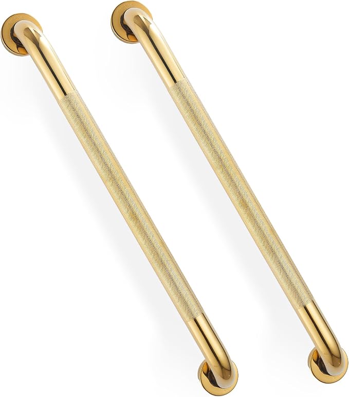 Grab Bars for Shower, Zynuhmo 2 Pack 24 Inch Anti Slip Safety Grab Bar 1.25" Diameter Stainless Steel Shower Handrails for Handicap Injury Pregnant Senior Assist Bath Shower Handles(Titanium Gold)