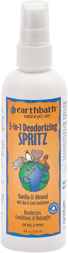 earthbath, Vanilla & Almond 3-in-1 Dog & Puppy Deodorizing Spritz - Dog Odor Eliminator for Strong Odor, Cruelty-Free Dog Cologne, Dog Wash Spray, Made in USA, Dog Bathing Supplies - 8 Oz (1 Pack)
