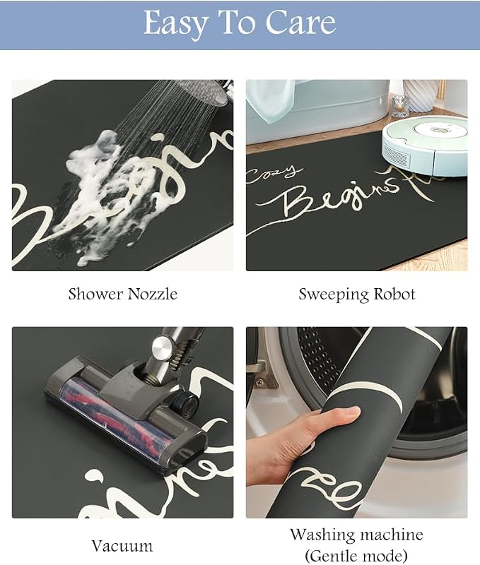 MontVoo-Bath Mat Rug Long Non Slip Super Absorbent Bathroom Runner Stain Resistant Quick Dry Thin Bathroom Mat Fit Under Door-17"x59",Black