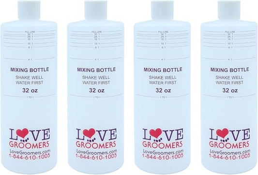 Groomer ESSENTALS 32oz Dilution Bottles - Set of 4 - Professional Dog Grooming Mixing Bottles for Shampoo, Conditioner, and Solutions
